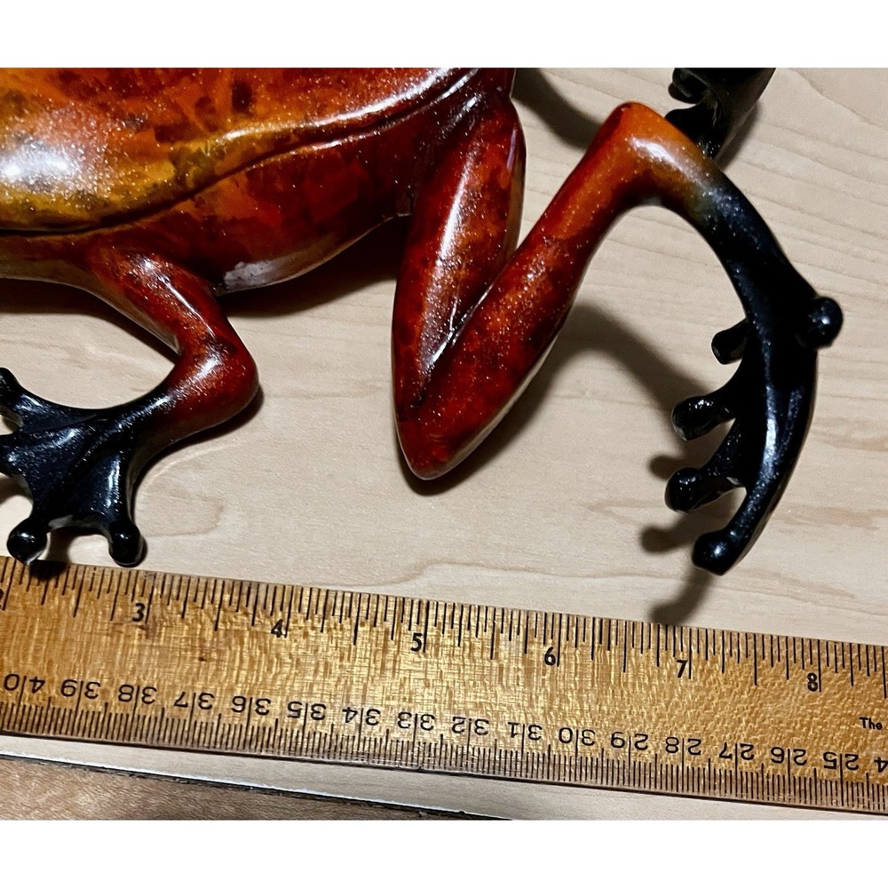 Frog Sculpture Red to Yellow Mottled Texture Patina Style No Signature Approx 7" - Picture 5 of 8